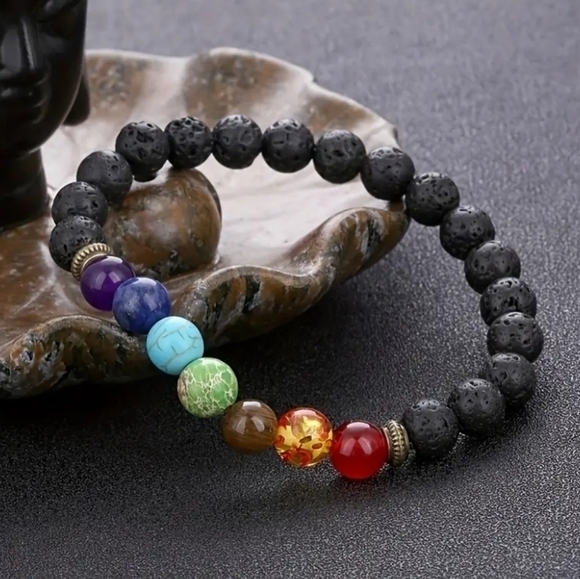 Seven Chakra Healing &‎ Balancing Oil Diffusing Natural Volcano Stone Br… - Picture 5 of 16